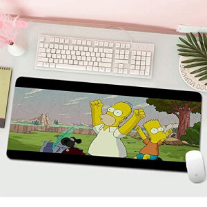 Tapis de souris Lisa Simpson, Ned Flanders - Simpsons - cinza escuro 300x600 mm