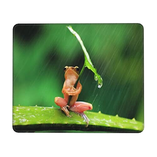 Tapis de souris Grenouille parapluie avec feuille 17.8x21.8 cm