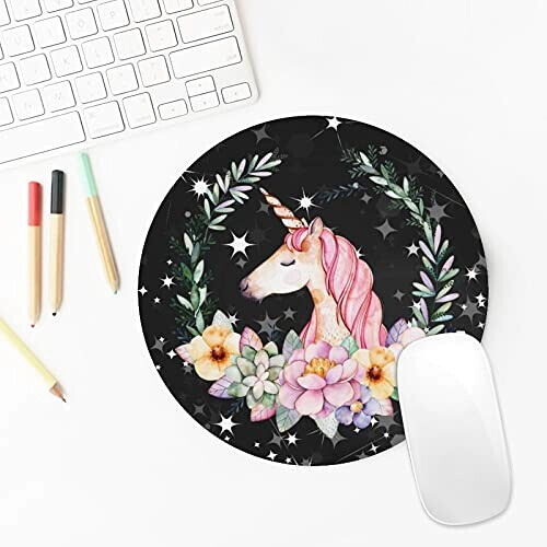 Tapis de souris Licorne fleur noire 20x20 cm variant 2 