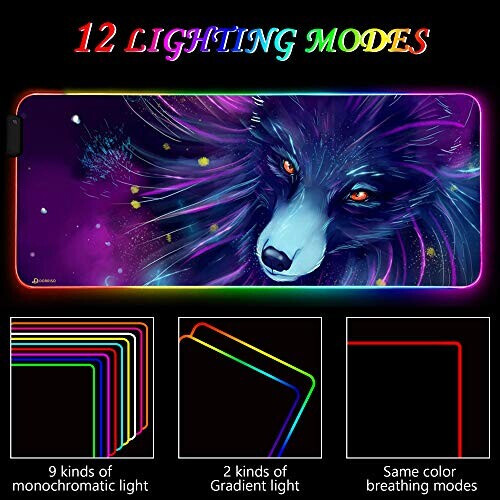 Tapis de souris Loup violet XXL LED 900x400 mm variant 1 