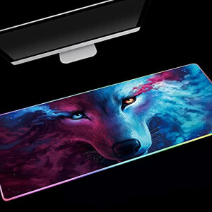 Tapis de souris Loup bleu,violet XXL LED 1000x500 mm