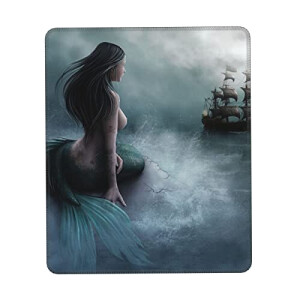 Tapis de souris Sirène mermaid girl and sailing on sea pirate ship 18x22 cm