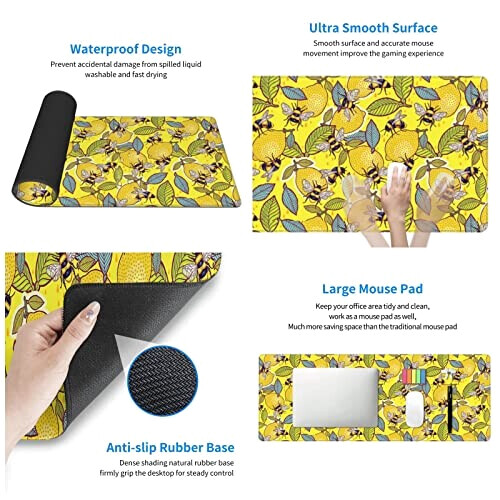 Tapis de souris Citron jaune et abeille variant 1 