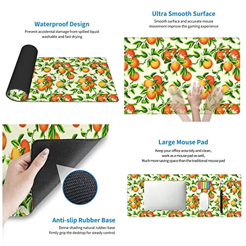 Tapis de souris Orange Fruit fleurs jaunes et orangers variant 1 