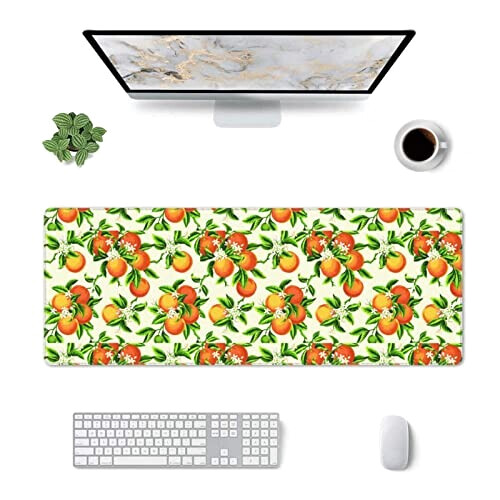 Tapis de souris Orange Fruit fleurs jaunes et orangers variant 4 